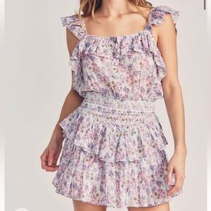 NWT LoveShackFancy Shanely Floral Mini Dress Positano Blue